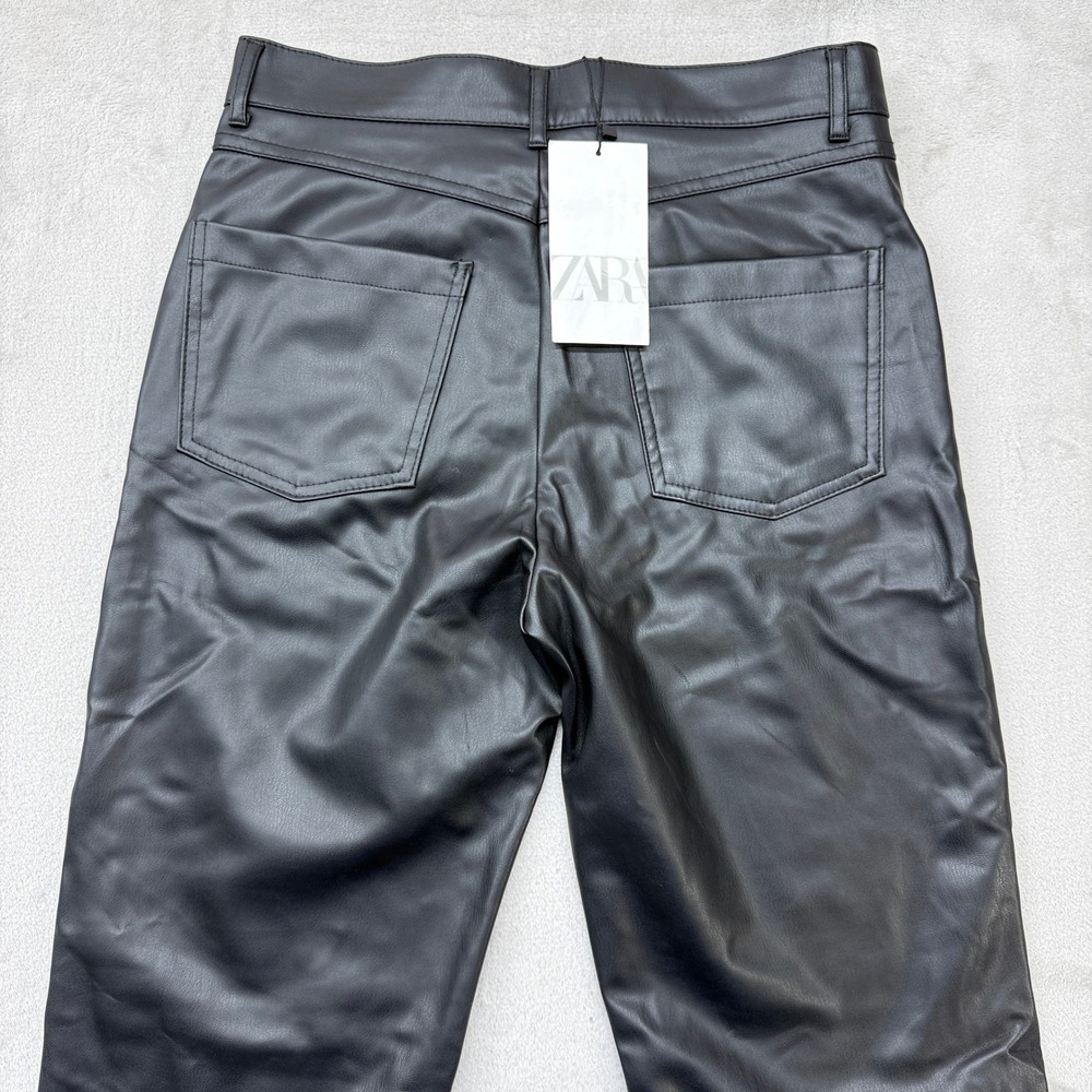 Zara Pants Women's Medium Faux Leather Black High Waisted Straight Leg Edgy Chic - Picture 7 of 12